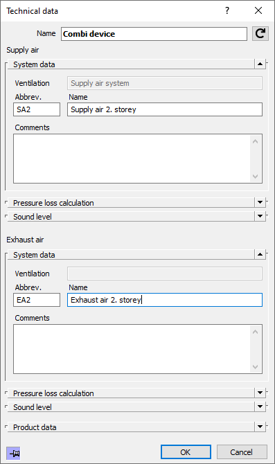 Dialog technical data Linear Revit