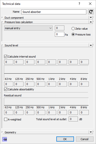 Dialog technical data Linear Revit