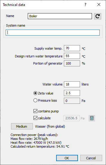 Dialog Technical data of heat generators (incl. solar collectors) and cooling generators LINEAR Analysis Revit