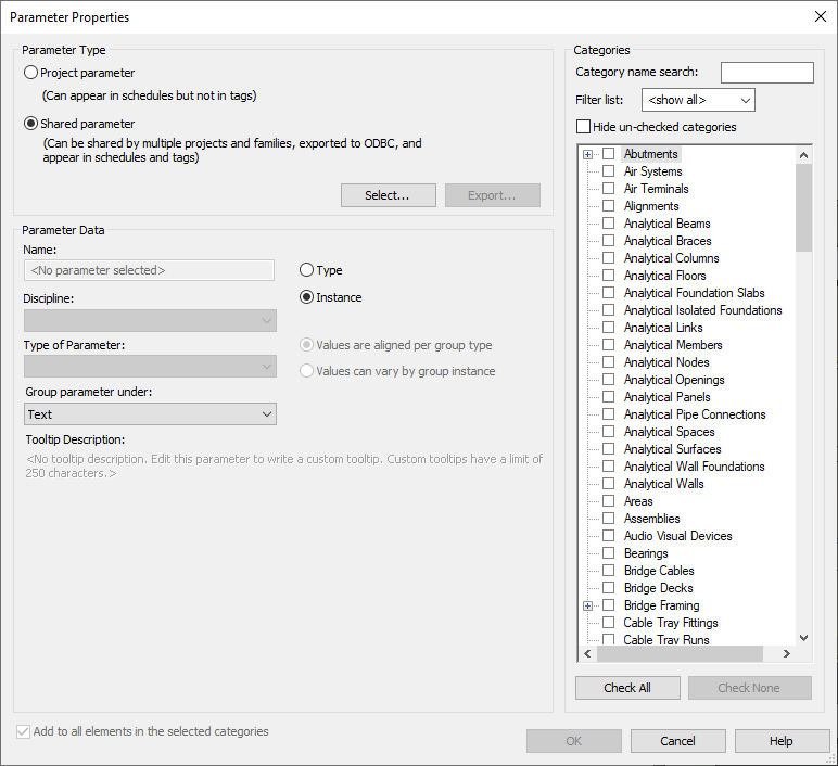 Dialog parameter properties Linear Revit