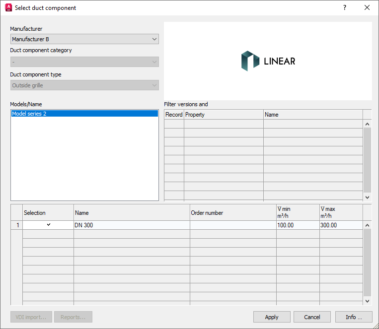 Select duct component Linear Revit