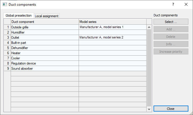 Duct components selection Linear AutoCAD