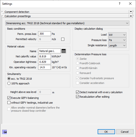 Settings gas Linear Analyse