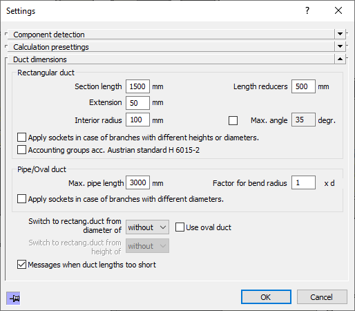 Settings ventilation Linear Revit dialog