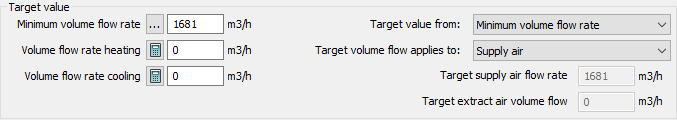 Target volume flow section in dialog Rooms of the LINEAR Solutions for Autodesk Revit