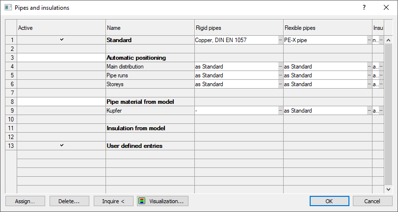 Pipe insulation dialog Linear