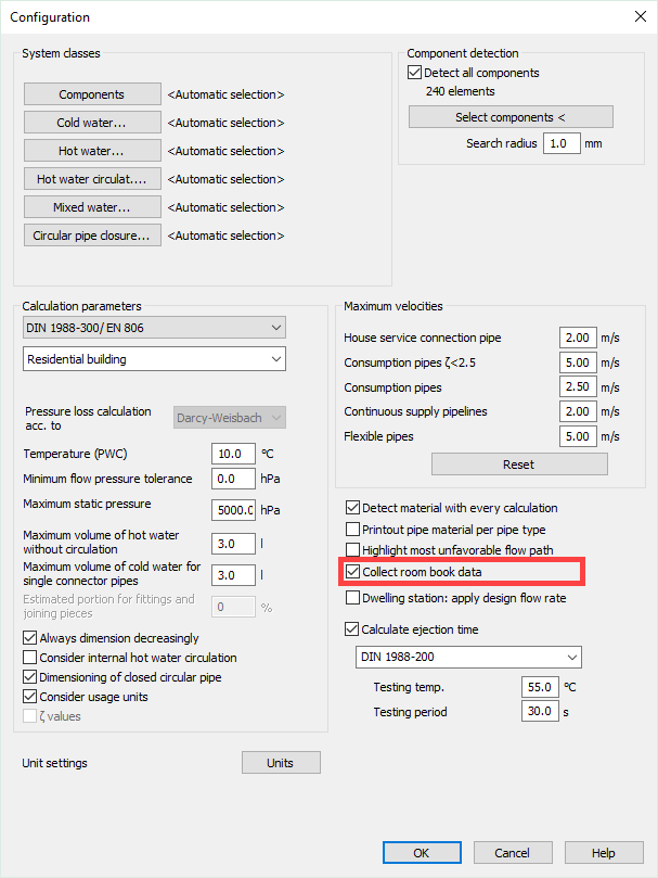 Dialog settings Potable Water