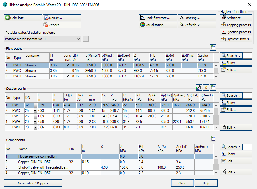 Calculation dialog Linear Analyse