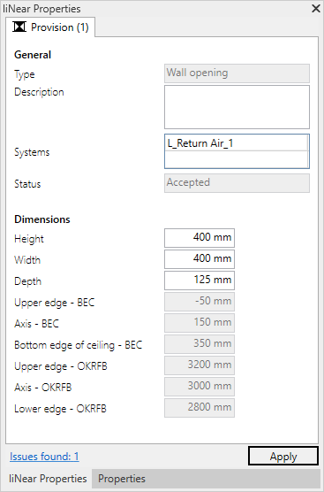 Properties Linear Revit