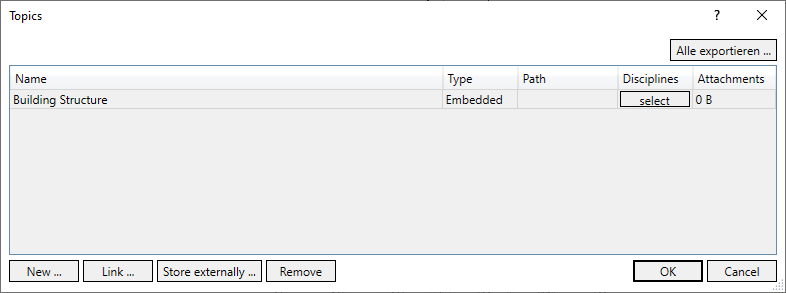 Topics dialog Linear Revit