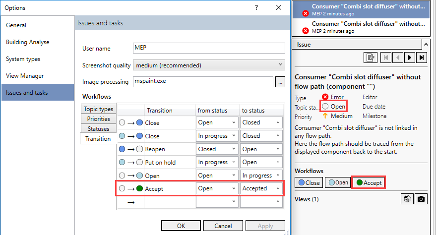 Dialog options Linear Revit