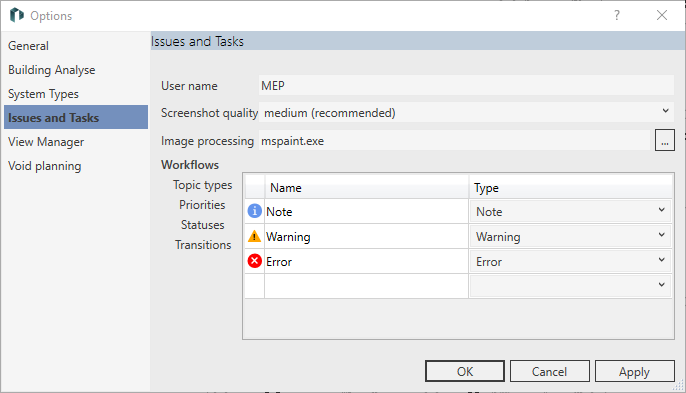 Dialog options reports Linear Revit