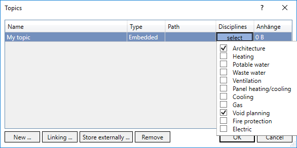 Topics dialog Linear Revit