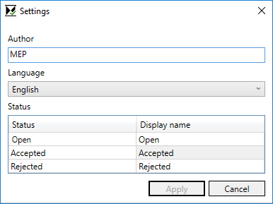 Dialog settings Linear Void Manager