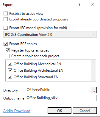 Dialog Export Linear Revit