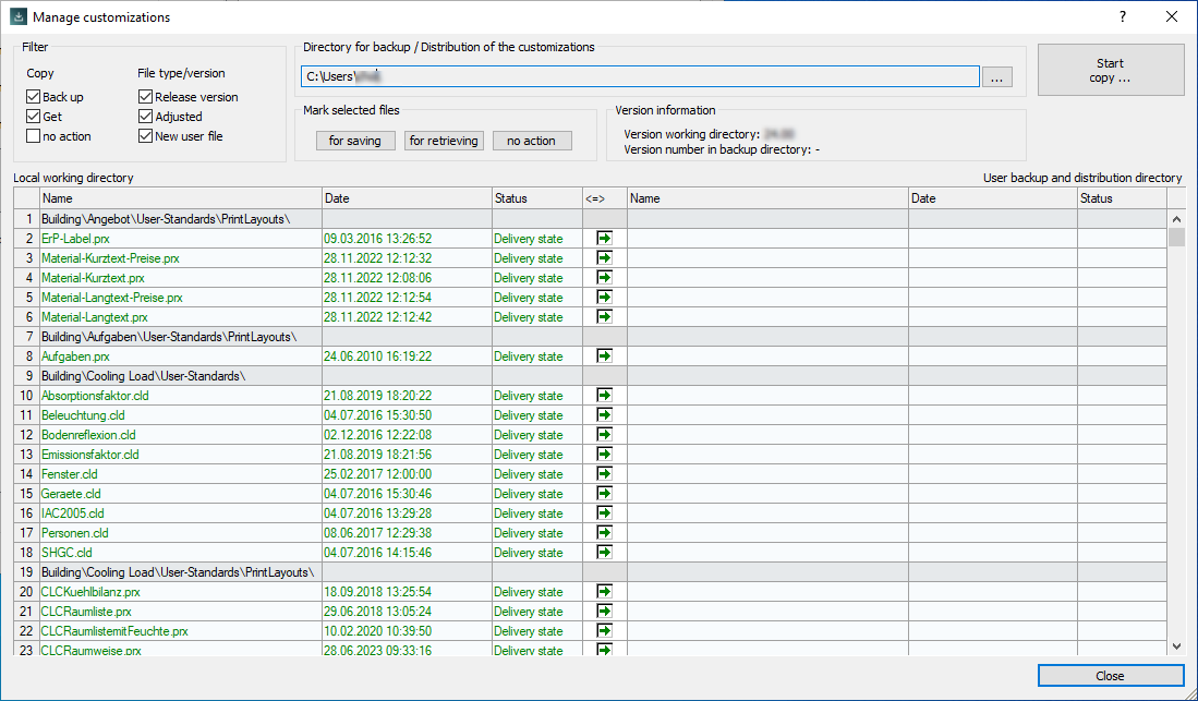 Dialog manage customizations Linear Building