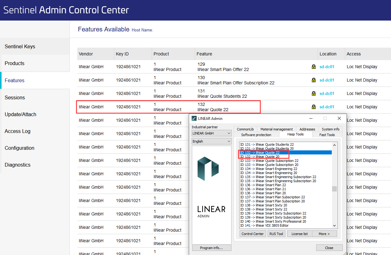 Sentinel Admin control center Linear Installation