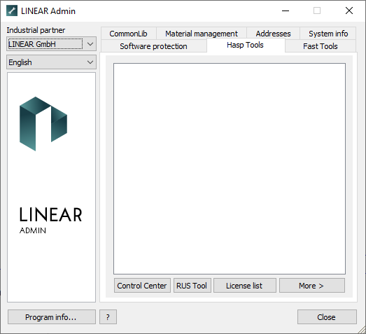 Hasp tools tab Linear Admin