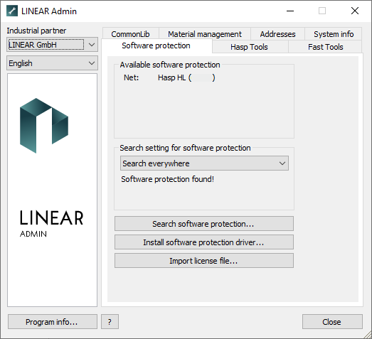 Tab Software protection LINEAR Admin