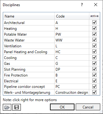 Dialog disciplines Linear Revit