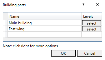 Building parts dialog Linear Revit