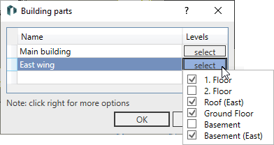 Building parts dialog Linear Revit