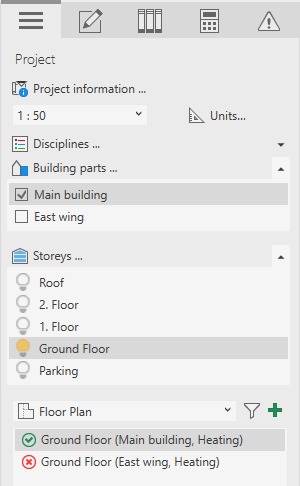 Project tab building parts Linear Revit