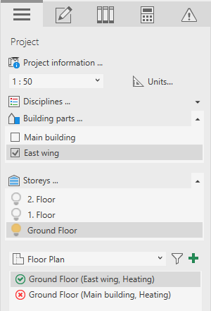 Project tab building parts Linear Revit