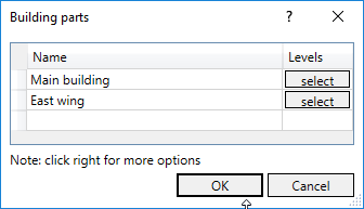 Dialog building parts Linear Revit