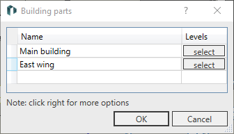 Building parts dialog Linear Revit