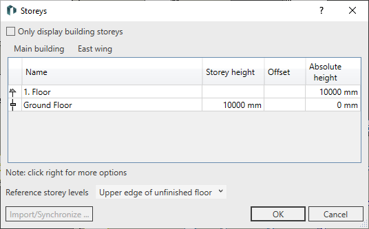 Dialog storeys Linear Revit