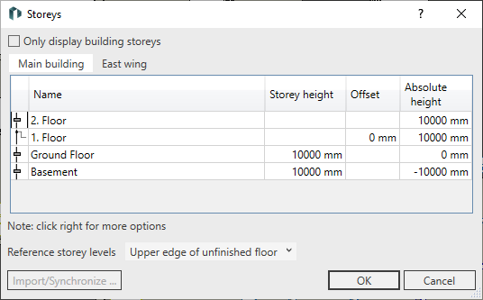 Dialog storeys Linear Revit