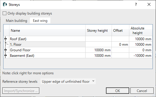 Dialog storeys Linear Revit