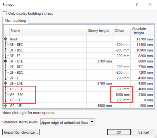 Dialog storeys Linear Revit